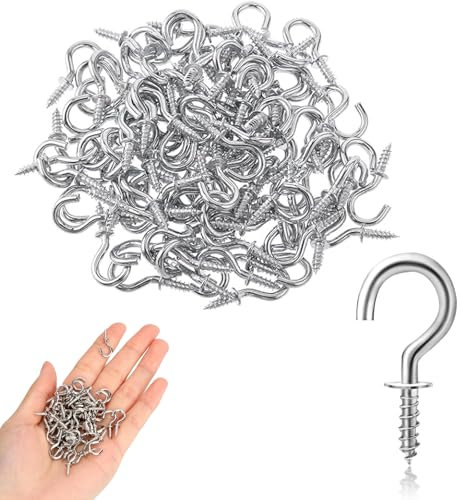 SIYUPU 100 Pcs Small Hooks, Screw-in Wall Hooks for Hanging Patio Lights, Keys, Baskets & Wind Chimes - Rust-Steel, Easy Installation (Indoor/Outdoor)