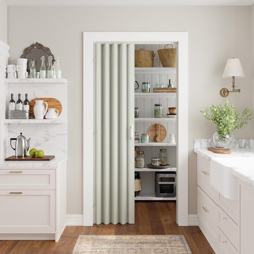 SmartStandard 36 x 80 Accordion Doors Interior, Double Walled Accordion Folding Doors for Closet, PVC Accordian Door for Doorway Bathroom Basement, Easy to Assemble, White Ash