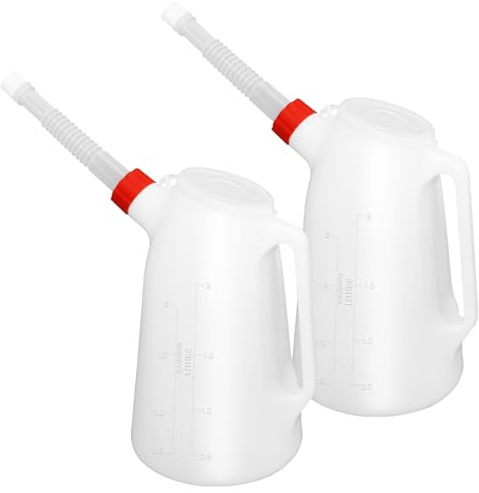Kackaidi 2 Pack Oil Jug 2 Quart Oil Measuring Container Automotive Motor Oil Dispenser Container with Cover and Long Nozzle for Automotive Fluids