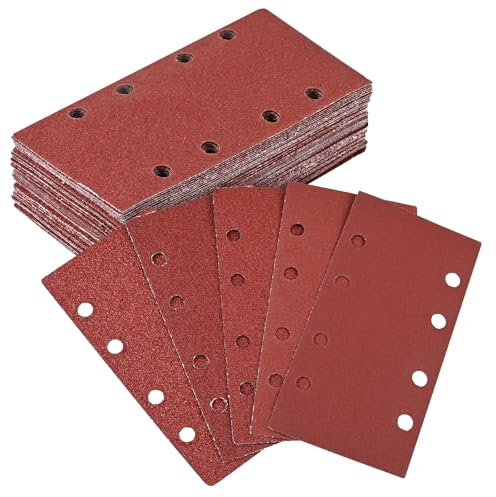 Pfloge® 50 Pezzi Dischi Abrasivi 93 x 185mm, 8 Fori, 10 pezzi Grana 40/60/80/120/240, Carta Vetrata per levigatrici rettangolari, levigatura ottimale (Rot(P40/P60/P80/P120/P240))