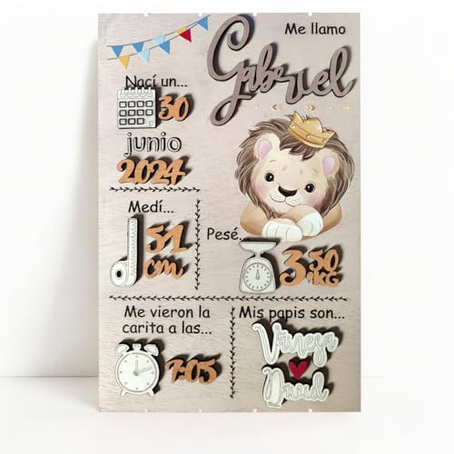 Natalicio Bebe Personalizado – Regalos para Bebes Recien Nacidos Niño y Niña Originales, Hecho a Mano en Madera Natural, Decoracion Habitacion Bebe, 20 Diseños