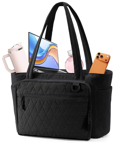 Yarwo Puffy Tote Bag for Women with Accordion File Pocket & Laptop Sleeve