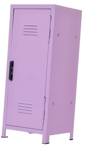 LeeQinersw Mini Armadietto Organizzatore Da Scrivania 27 Cm, Contenitori per Cosmetici in Metallo, Scatola Portaoggetti Cofanetto Con Chiave, Con Anta E Ripiani, Per Chiavi, Carte Di Credito, Viola