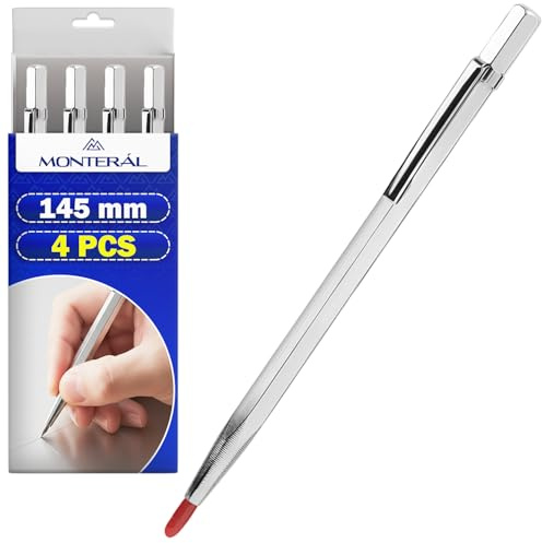 MONTERAL 4 Pezzi Strumento Penna 145 mm per Disegnare Figure su Superfici per Metalliche Ceramiche Legno Vetro - Penna Incisione Realizzato in Metallo e Carburo di Tungsteno