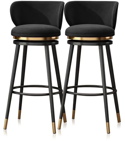 Snurrpall i sammet, barstol, set om 2, klädd sits, modern hög sammetspall for köksö, hemmabar(Black 65cm,Black Leg)