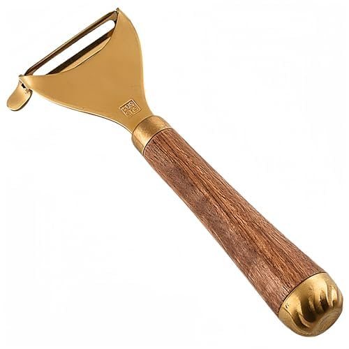 Skalare Premium 304 rostfritt stål uppgradering, multifunktionell kök frukt- och grönsaksskalare med äkta trähandtag, ultravass, robust blad (guld-rostfritt stål)