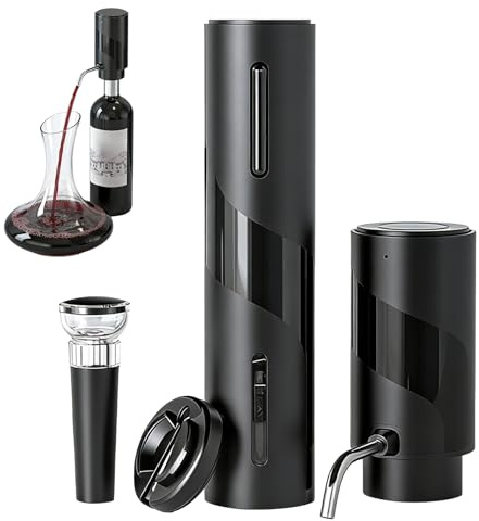Set di cavatappi elettrico per vino, 4 in 1, cacciavite elettrico con apribottiglie ricaricabile, ventilatore ricaricabile, tagliafoglio, tappo sottovuoto