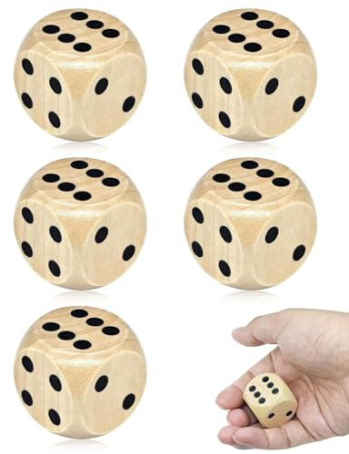 DAFNE Set di 5 dadi in legno, 30 mm, dadi grandi, blocchi di dadi extra, dadi in legno naturale, accessori per giochi di carte e giochi di società
