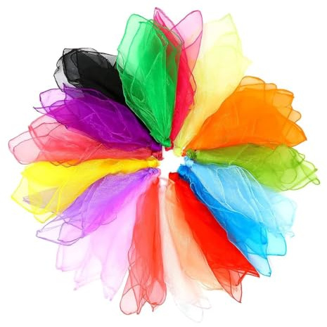 TINA.WIN 24 panni da giocoliere, 60 x 60 cm, in chiffon, colorati, per danza, spettacoli, giocolieri e allenamento sensoriale