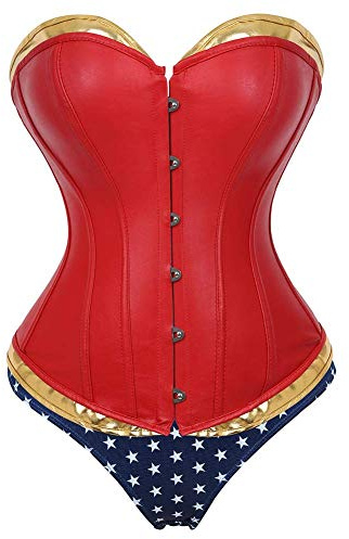 Grebrafan Soft Faux Leather Sweetheart Christmas Santa Claus Cosplay Corset Top (UK(16-18) 3XL, Red)