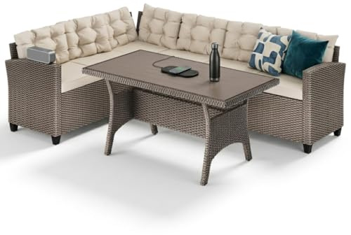 Casaria® Lounge Angolare Divano in Polyrattan Tavolo Pranzo WPC Salottino Esterno Mobili Giardino Terrazza Outdoor