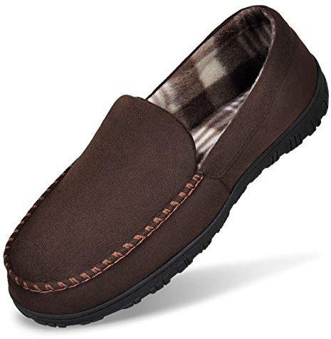 MIXIN Mens Comfy Micro Suede Moccasin House Slippers for Indoor/Outdoor Size 9 Dark Brown