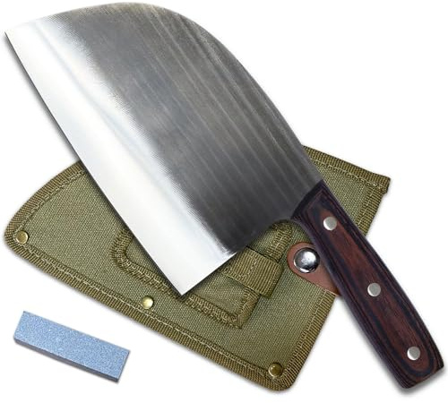 Handgjord smidd kök slaktkniv serbisk kock kniv full tång med knivsten kvarn