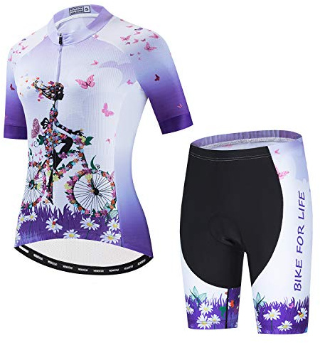 JPOJPO Dam cykeltröja set cykel kortärmad passar t-shirt reflekterande + 5D vadderade shorts toppar