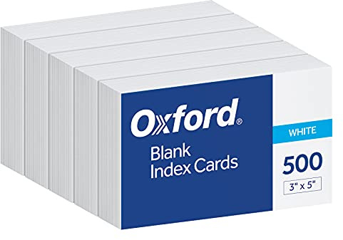 Oxford Index Cards, 3 x 5 Inches, White, Blank Notecards, Flashcards for School and Studying, Bulk Pack of Note Cards, 500 Count (5 Packs of 100) (40175)