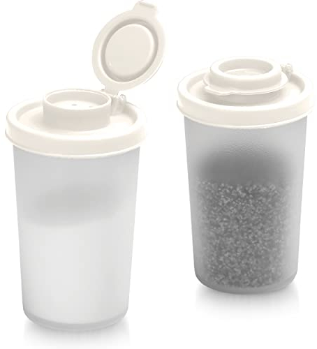 Salt and Pepper Pots – Salt and Pepper Shakers in a Range of Sizes – Non-Toxic Salt and Pepper Set for Home, Camping, Picnics, Lunch Boxes – Transparent Salt Pepper Set (Big White, 2pk)