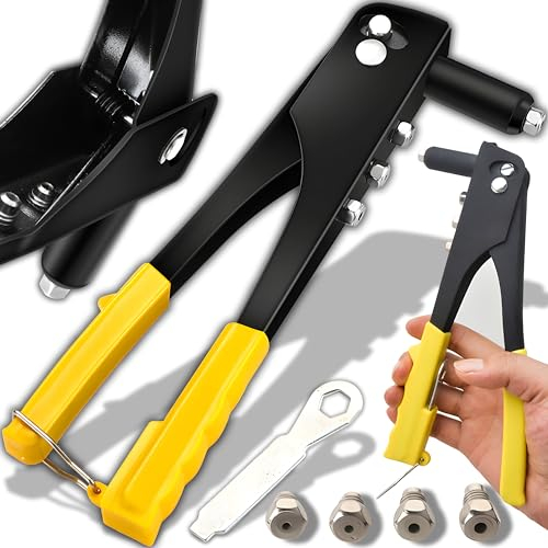 Retoo Remachadora Pistola de Remaches 4 Tamaños Brocas 2,4 mm 3,3 mm 4,0 mm 4,8 mm Profesional Herramienta para Automóvil Muebles Instrumentos Alicates para Remaches Punzón para Ojales