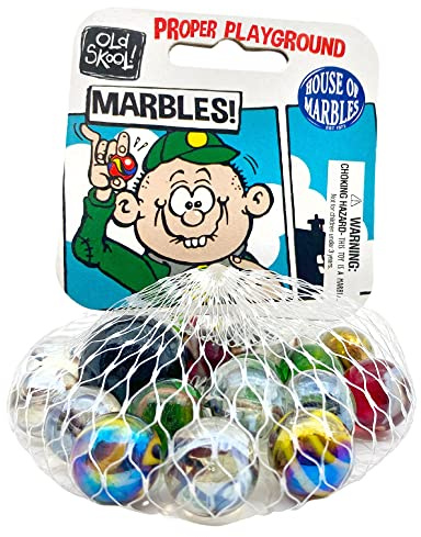 House of Marbles Old Skool Net Bag of Marbles – Traditional Glass Marbles Set for Children & Collectors – Classic Retro Playground Toy Game in Net Bag Gift