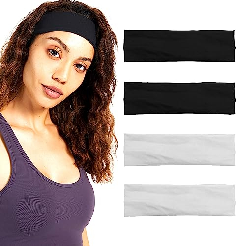 4 Stück Sport Stirnbänder, Schweißbänder Haarband, Rutschfeste Haarband Sportliche Stirnband, Feuchtigkeit Wicking Schweißband für Jogging Yoga Radfahren Fitness für Damen Herren, A