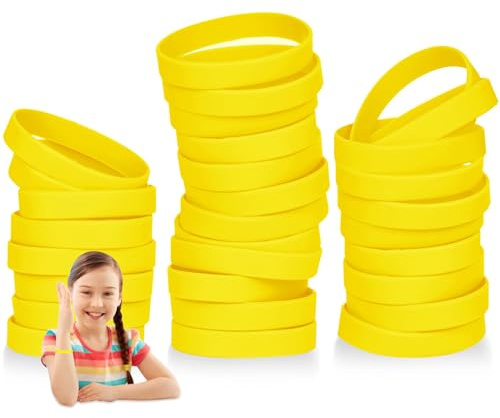 THXIY 100PCS Silicone Wristbands for Kids Teens, 7'' Sports Wholesale Rubber Bracelets for Events, Party Teacher Supplies Boys Gilrs Education Activities Yellow