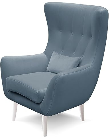 Robin Inspire Luis Poltrona Orecchie per il Soggiorno Sedia Sedile TV Relax con Cuscino 82 x 90 x 112 cm Grigio Caldo Gamba Bianca