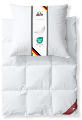 RIBECO GERMANY Daunenbettdecke Johanna 135x200 cm & Kopfkissen 80x80 cm im 2er Set –Daunendecke & Kopfkissen aus Federn & Daunen, allergikerfreundlich, Made in Germany, Wärmeklasse: normal