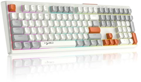 V300 Clavier de Jeu Filaire 108 Touches QWERTY Rétroéclairé RGB Rainbow avec Touches en Membrane, Format Complet avec Touches Multimédias, Ergonomique pour les Joueurs, au Bureau - Gris Blanc