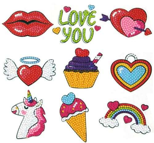 AUAUY Kits de calcomanías de pintura de diamantes para niños, artes y manualidades para niñas y niños, fácil de hacer tú mismo, creativo, mosaico de diamantes, kits de manualidades por números, para