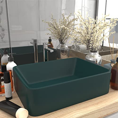 ZEYUAN Luxus-Waschbecken, Aufsatzwaschbecken, Waschtisch, Aufsatzwaschtisch, Wash Basin, Badmöbel, Bathroom Sink, Matt Dunkelgrün 41x30x12 cm Keramik