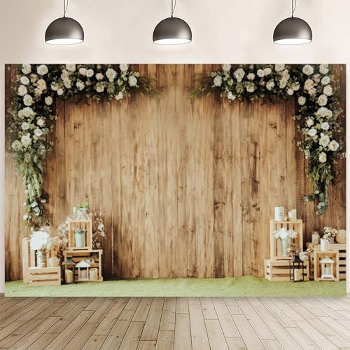 Hnmdmyi 3x2.4m Telón de Fondo de Boda de Flores rústicas de Madera de Pared Fotografía de Fondo Aniversario Ceremonia Ducha de Novia Boda Cumpleaños Decoraciones Retrato Photoshoot Photo Booth Props
