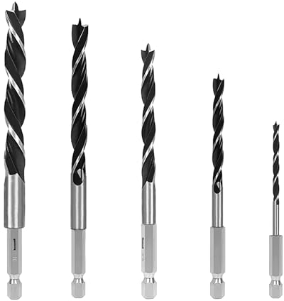 KEWAYO Holzbearbeitung Dowel Bohren Set,Holz-Spiralbohrer für Hartholz und Weichholz, 5-teilig mit 1/4 Sechskant-Aufnahme, Ø 4 – 10 mm