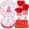 KAHEIGN 168Pcs Weihnachten Geschirr Set für 24 Personen, Papier Partygeschirrset mit 24Sets Speiseteller Salatteller Becher Servietten und wiederverwendbare Messer&Gabel&Löffel