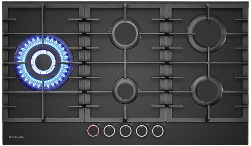 GASLAND PRO GH2905BG1FC Piano in vetro 5 fuochi con manopole illuminate, bruciatori in ottone, 87 cm da incasso fornello a gas butano 10400 W, Compatibile con gas naturale/GPL