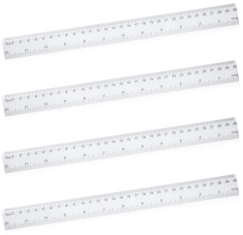 4 pcs Rulers 30cm, Dual Scale Ruler with Metric & Imperial Measurements, Standard Plastic Rulers for Student School Office - Clear