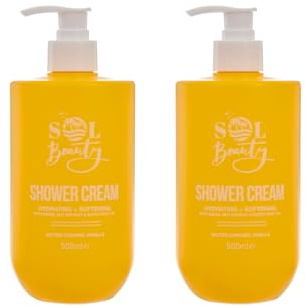 Sol Beauty Shower Cream Salted Caramel Vanilla Scent with Brazil Nut Extract and Buriti Fruit Oil, Hydrating and Softening Vegan Friendly Shower Gel 2 x 500ml
