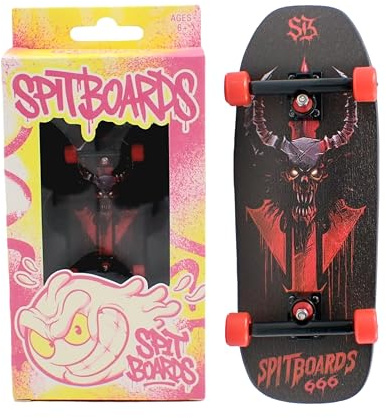 SPITBOARDS 34mm Fingerboard Oldschool Cruiser Pro Complete Setup, Pre-Assembled 5-Layer Wood, Pro Trucks, Soft Urethane 60D Bearing Wheels, Real Wear Graphics, Lasered Foam Tape 'Black Knight'