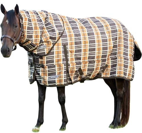 Jeffers Solaris 1200 Denier Turnout Blanket with Detachable Neck Rug, Brown & Cream Plaid 81 - Waterproof, Breathable Horse Blanket with 240g Polyfill, Ideal Protection for Winter, Medium Weight