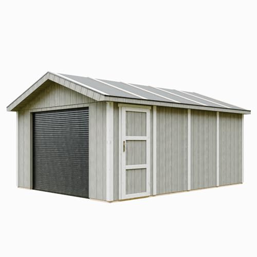 Garage di qualità premium 17 m²- L378xL530 cm- garage per auto, moto, biciclette e macchine da giardinaggio - Costruzione con pannelli LP Smartside - Capannone da giardino Timbela M991B-TUNDRA GREY