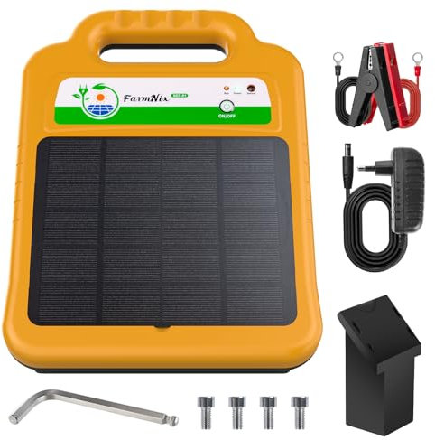 24 Stunden Solar weidezaungerät-Ladegerät, 16KM Bereich Elektrozaun, Bis zu 8KV Ausgang, 0.2J Wasserdicht Elektrischer Weidezaun, Zur Haltung von Geflügel oder Haustierweidevieh mit einem mobilen Zaun