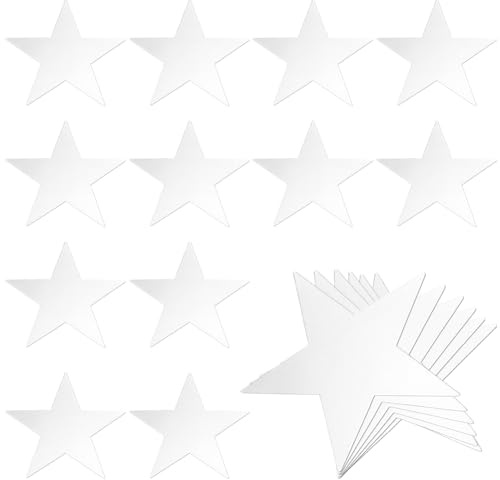 GORGECRAFT 60 Pieza de Estrellas Plateadas Recortadas de 15cm con Doble Impresión de Papel Cartón Purpurina Confeti de Cinco Estrellas con Pegatinas para Manualidades Tablón de Anuncios Aula Pared