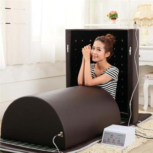 KJZQXYX Sauna Domo de Infrarrojo Lejano Pro, Saunas Zero EMF, Sauna Seca Portátil | Sauna casera con Piedras de turmalina y germanio, 5 Minutos de precalentamiento (Brown)