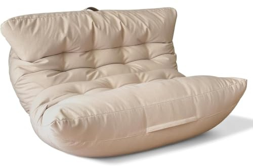 Aiire Pouf Poltrona Sacco di Design - Puff per Sedersi in Cotone con Imbottitura Inclusa - Bean Bag Chair per Salotto, Camera da Letto o Lettura - Pouffe Moderno XXL 2 Posti Beige