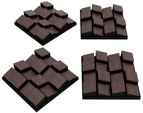 Pack de 4 paneles acústicos difusores | Mosaico 3D sin costuras para pared | Decoración mural DIY | Difusor decorativo de madera (HDF) | Color: [ZARINITY | Wengué]