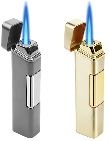 Jetflame - Accendino antivento in metallo, senza gas butano, ricaricabile, elettronico, forte fiamma per esterni, candele, barbecue, regalo (oro + grigio)