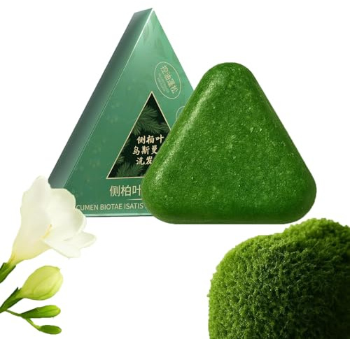 Jabón Verde, Barra de Champú, Jabón Sólido Natural de Hierba de Usman, Arroz Glutinoso y Hojas de Platycladus Orientalis para el Cabello (1 unidad)