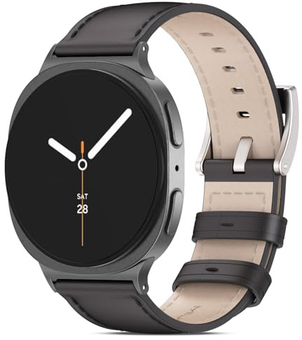 WindRen Läderarmband kompatibelt med Samsung Watch armband Galaxy Watch 8 armband 40 mm 44 mm/8 Classic 46 mm, äkta läderband ersättningsarmband män kvinnor armband för män kvinnor