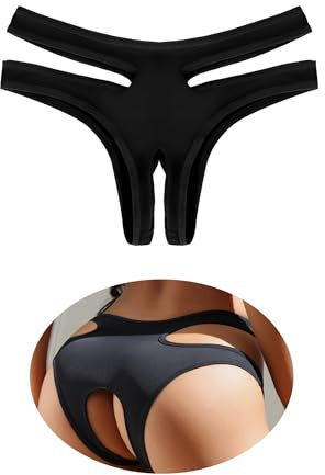 ohmydear String Tanga Damen Ouvert Slip Niedrige Taille Unterhosen Erotische Höschen Mini String im Schritt Offen Reizwäsche für Frauen Sexy Unterwäsche Schwarz S