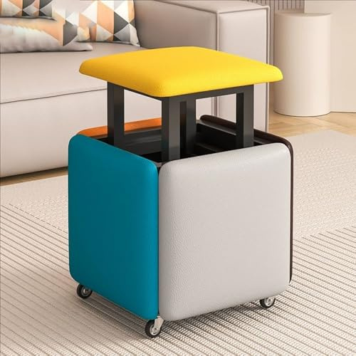 Sedia ottomana a cubo 5 in 1 colorata, poggiapiedi e sgabello da trucco in pelle PU con struttura in metallo, per soggiorno e spogliatoio, 45 x 45 x 45 cm, soluzione versatile ed elegante per riporre