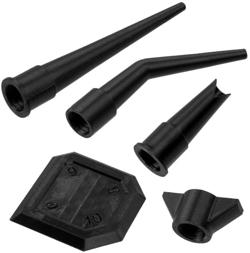 AERZETIX - Kit de 3 boquillas (2 rectas, 1 a 140°) para cartucho de silicona + 1 espátula para alisar juntas + 1 tapón | de plástico negro
