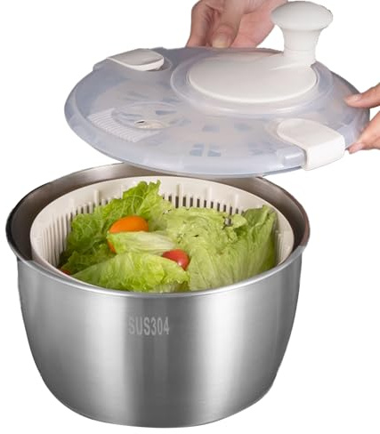 Salladtorkspinnare - Stor salladsslunga i rostfritt stål, frukt- och grönsakstorksredskap, roterande handtagsdesign för köksprylar | konstruktion